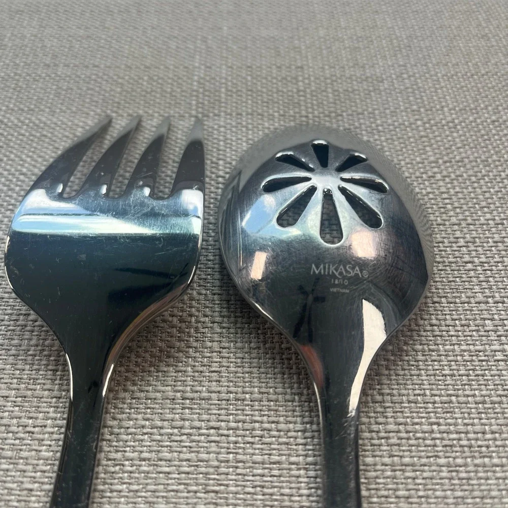 3 Sets of Serving Utensils (Spoons and Forks) Silver Stainless Steel Mixed‎ Lot